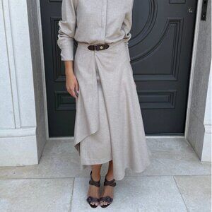 Benaar La Alessia Soft Asymmetrical Midi Skirt with Buckle Detail